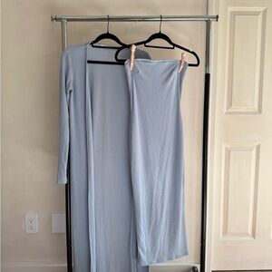 Fashion Nova Light Blue Strapless Maxi Dress with Matching Long Duster